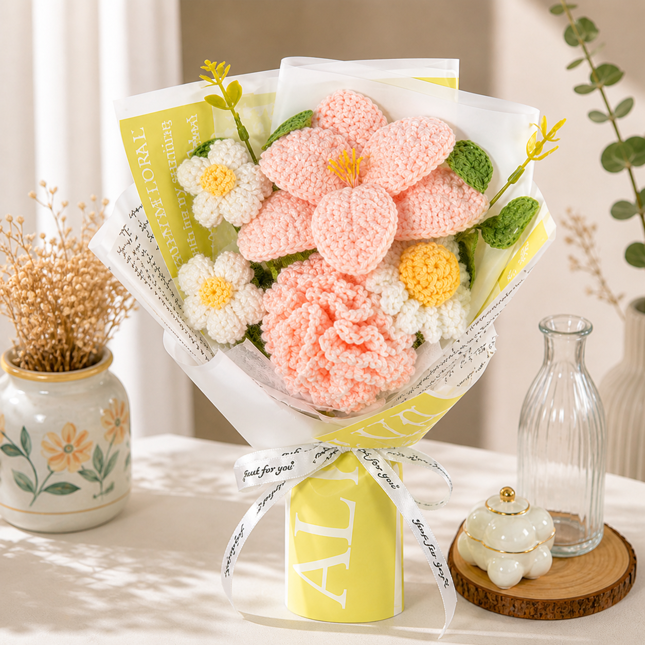Handmade Crochet Lily Flower Bouquet – Elegant Knitted Floral Gift for Her, Birthday & Anniversary