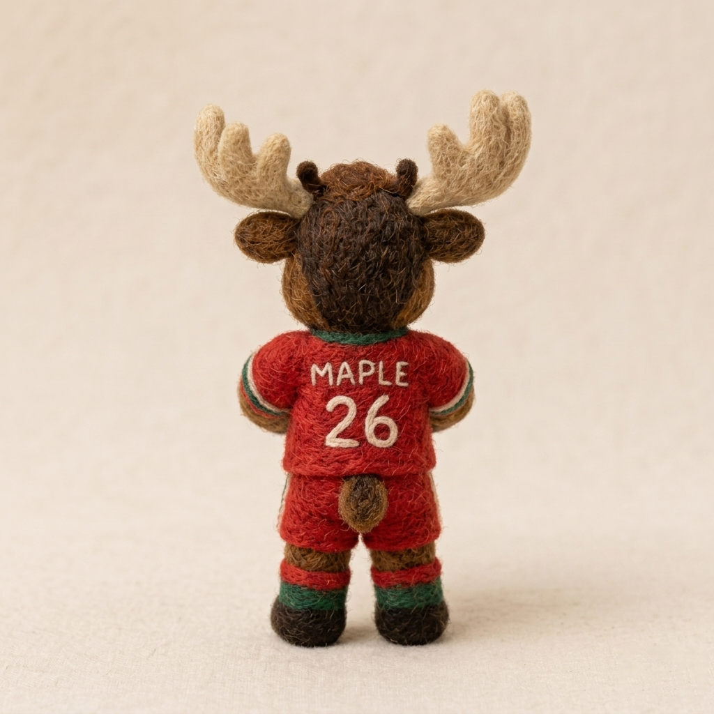 Handmade Wool Felt Soccer Moose Figurine – Cute Sports Decor