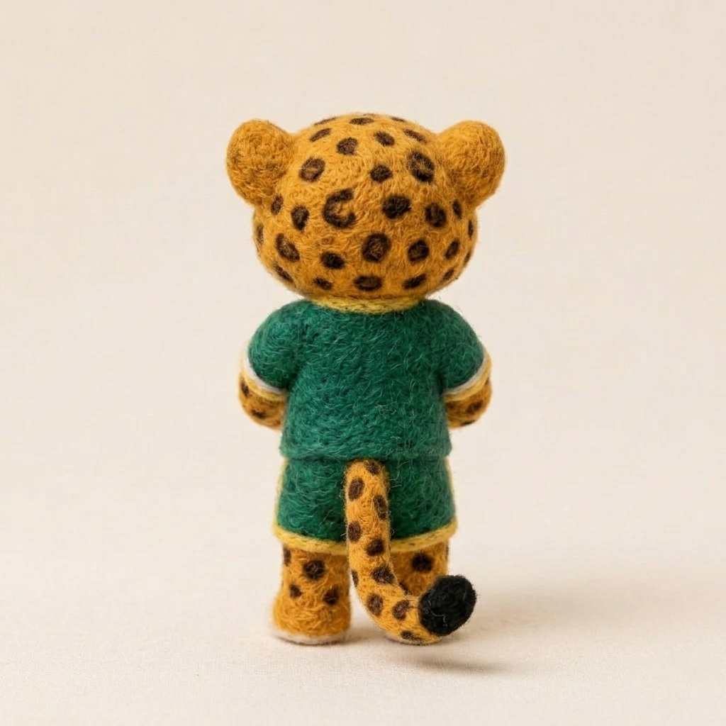 Handmade Wool Felt Soccer Leopard Figurine – Cute Sports Decor