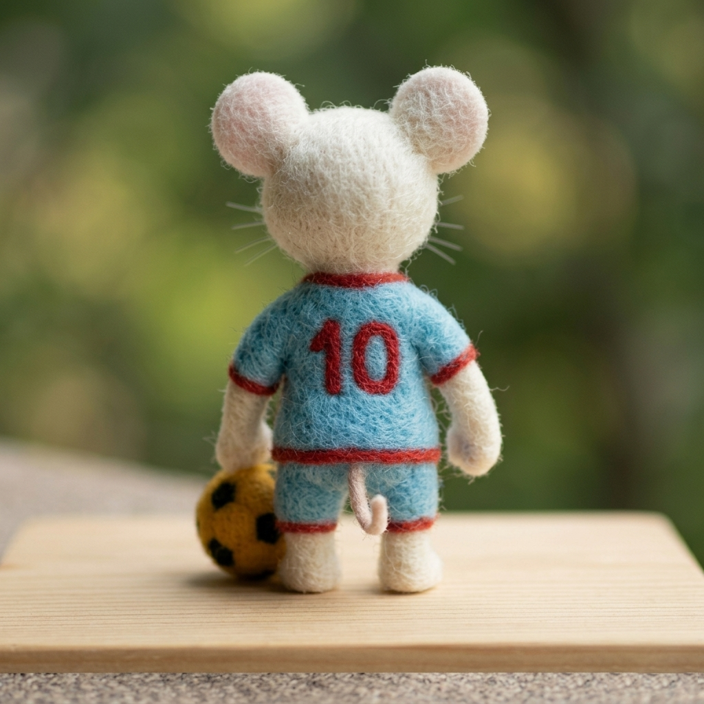Handmade Wool Felt Soccer Mouse Figurine – Cute Sports Decor