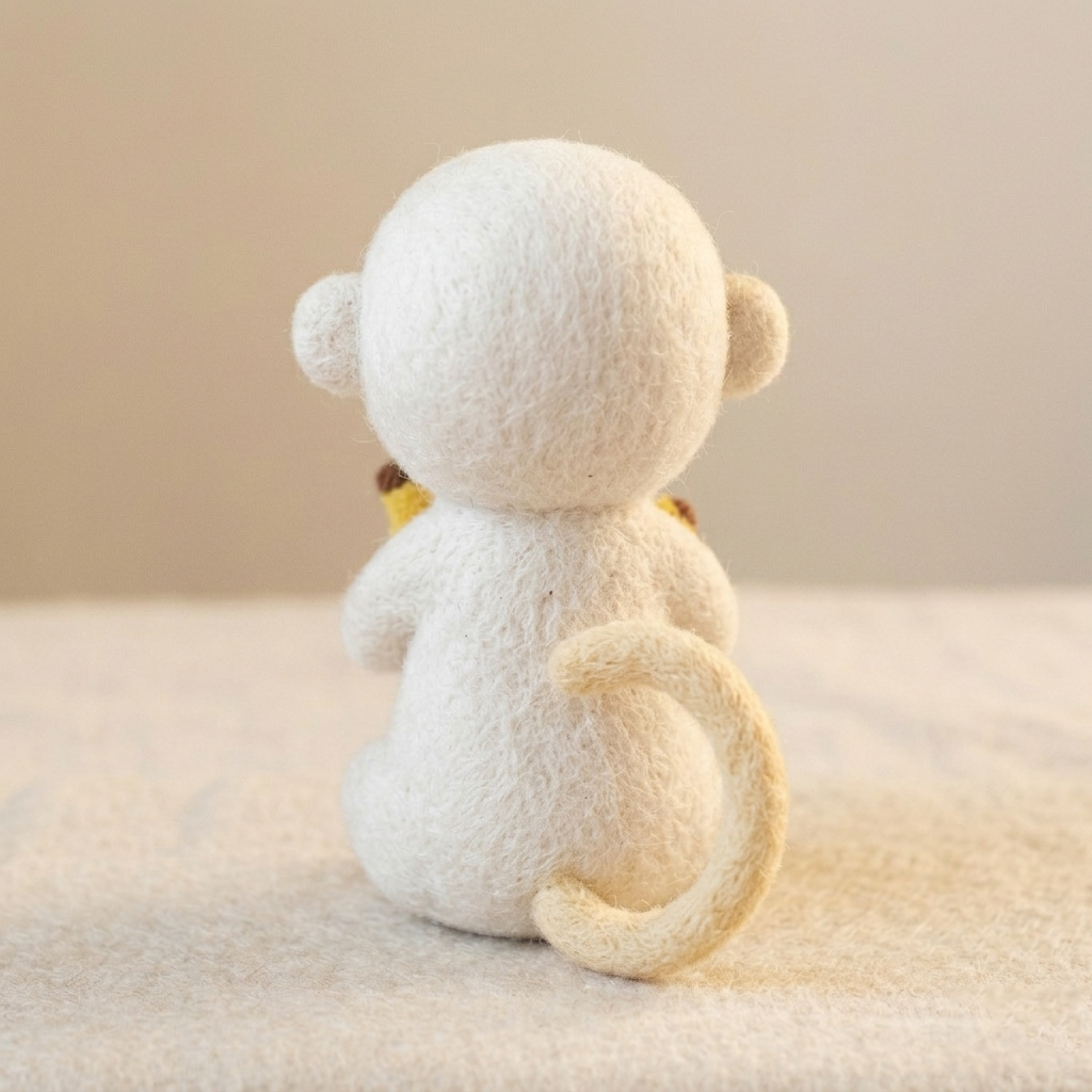 Handmade Wool Felt Monkey with Bananas Figurine – Cute Whimsical Decor