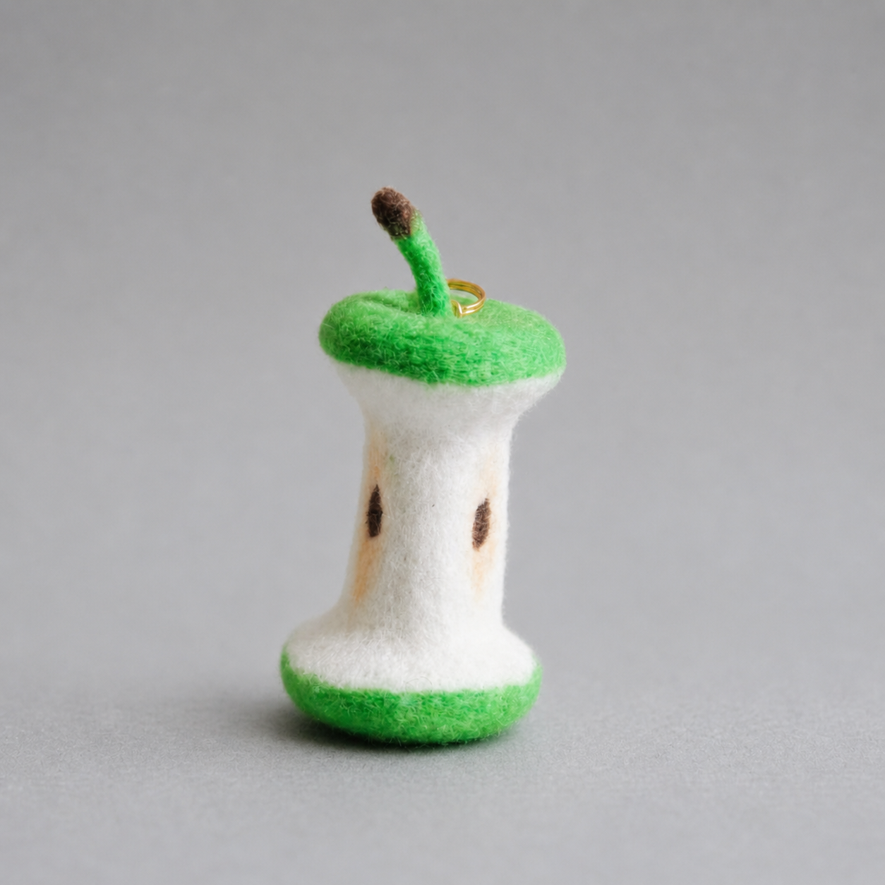 Handmade Wool Felt Apple Core Charm – Cute Whimsical Decor / Accessory