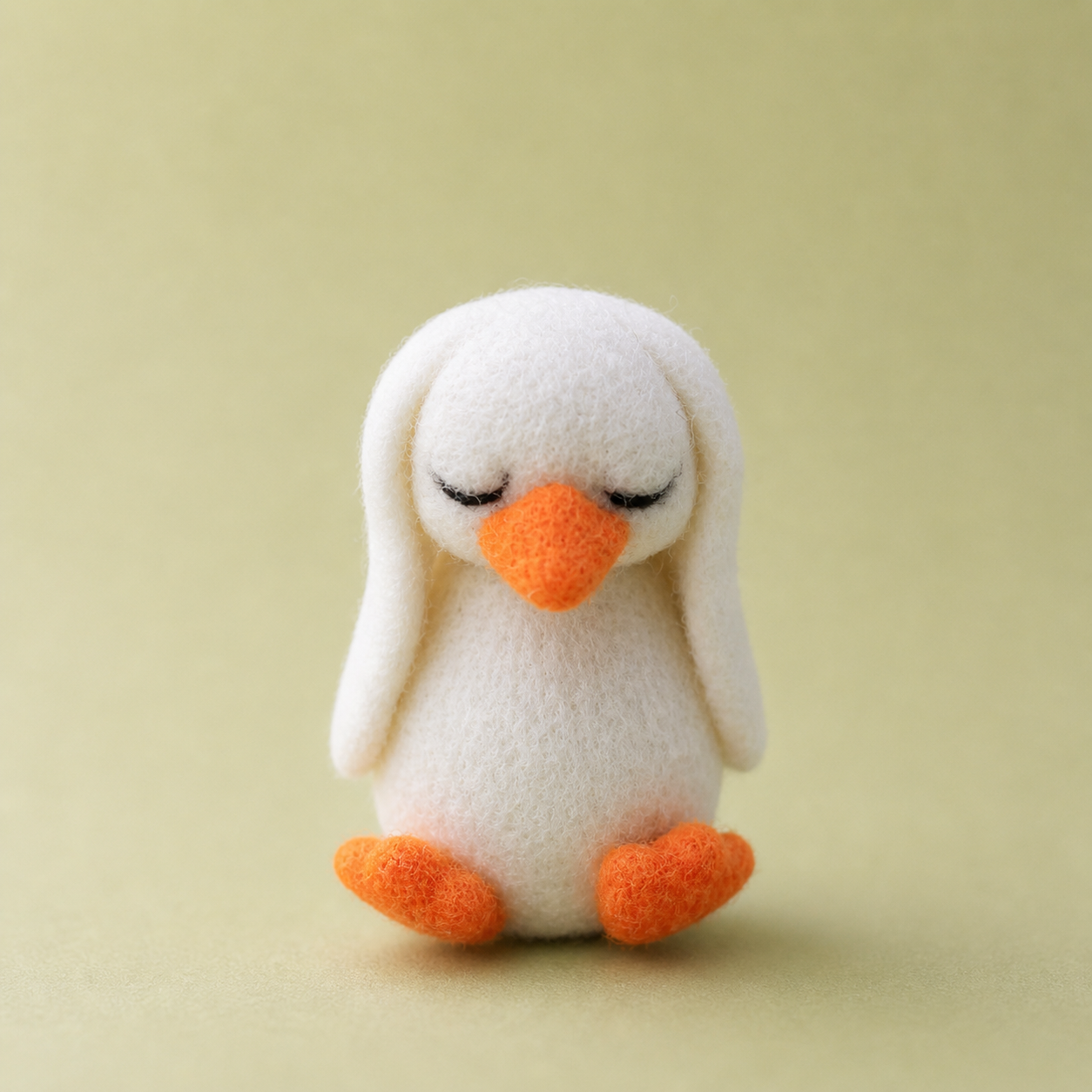 Handmade Wool Felt Sleepy White Duck Figurine – Cute Calming Decor