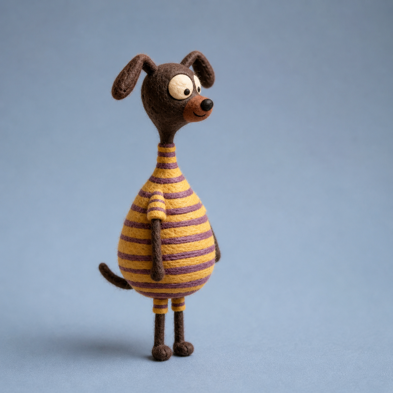 Handmade Wool Felt Striped Dog Figurine – Cute Whimsical Decor