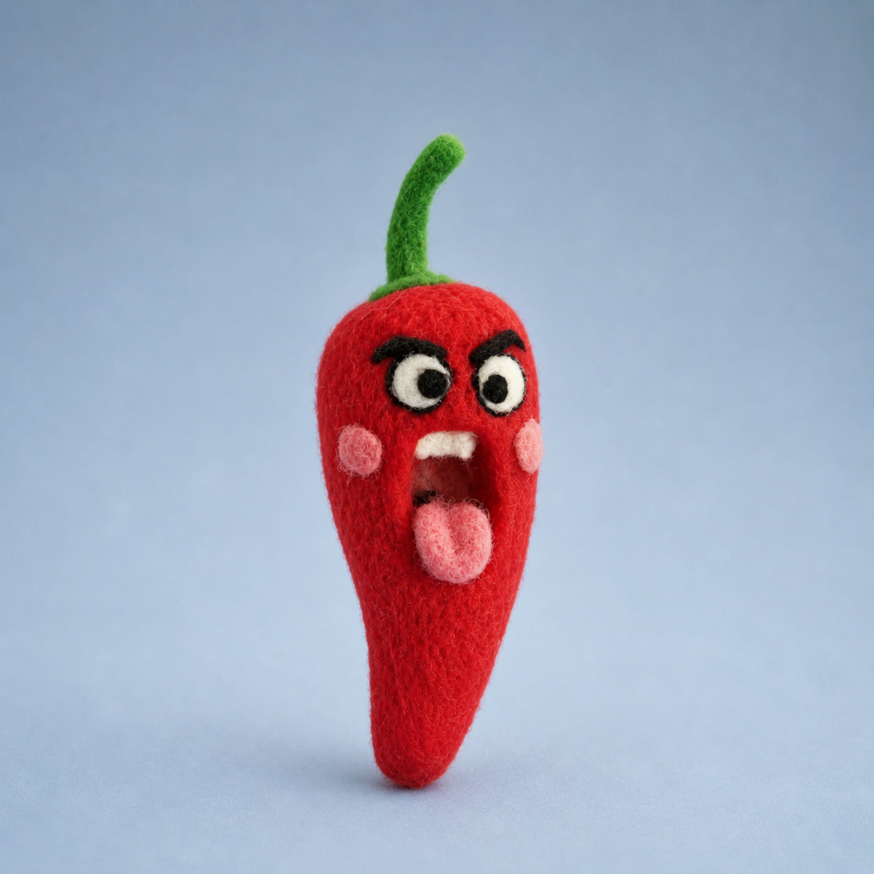 Handmade Wool Felt Angry Chili Pepper Figurine – Cute Whimsical Decor