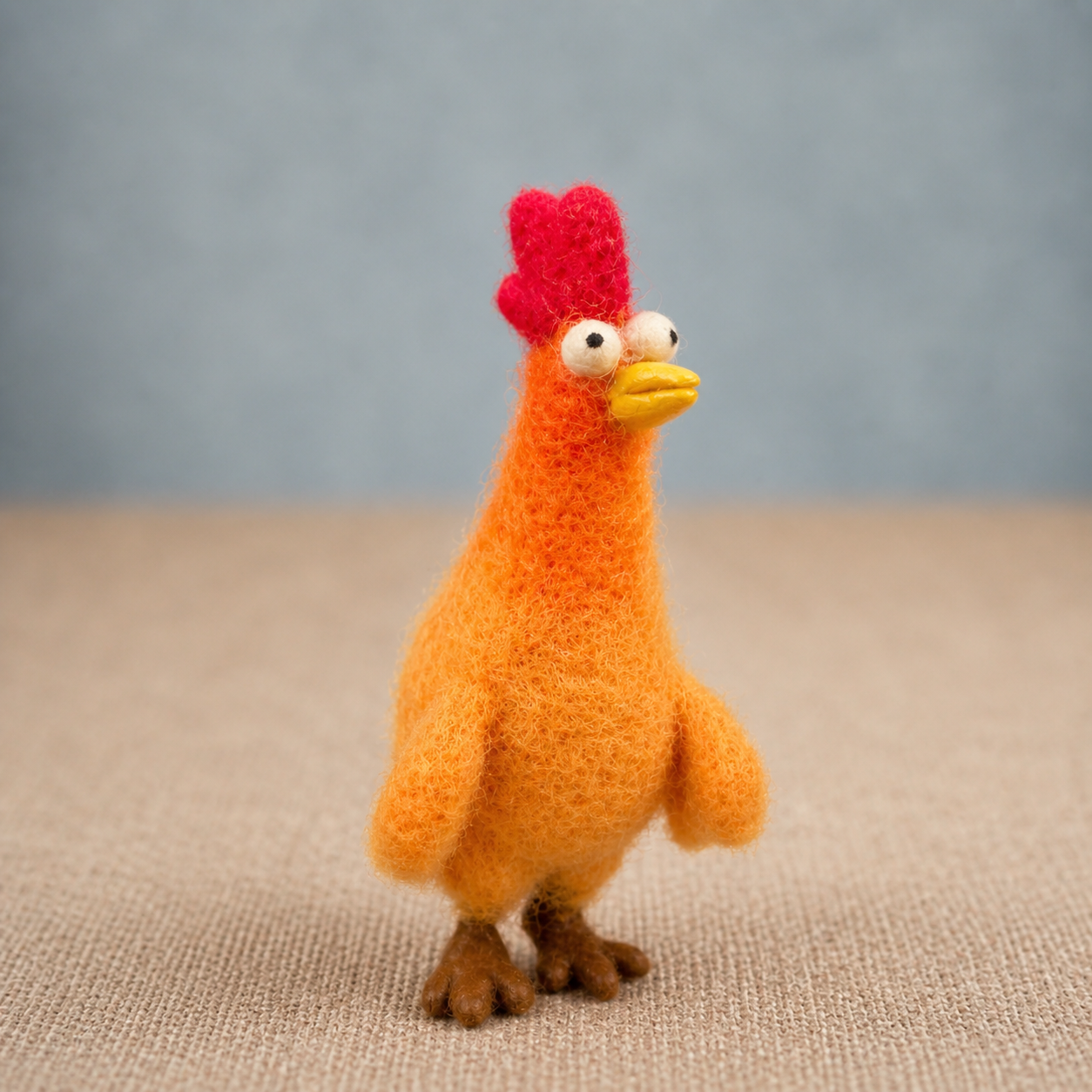 Handmade Wool Felt Goofy Chicken Figurine – Cute Whimsical Decor