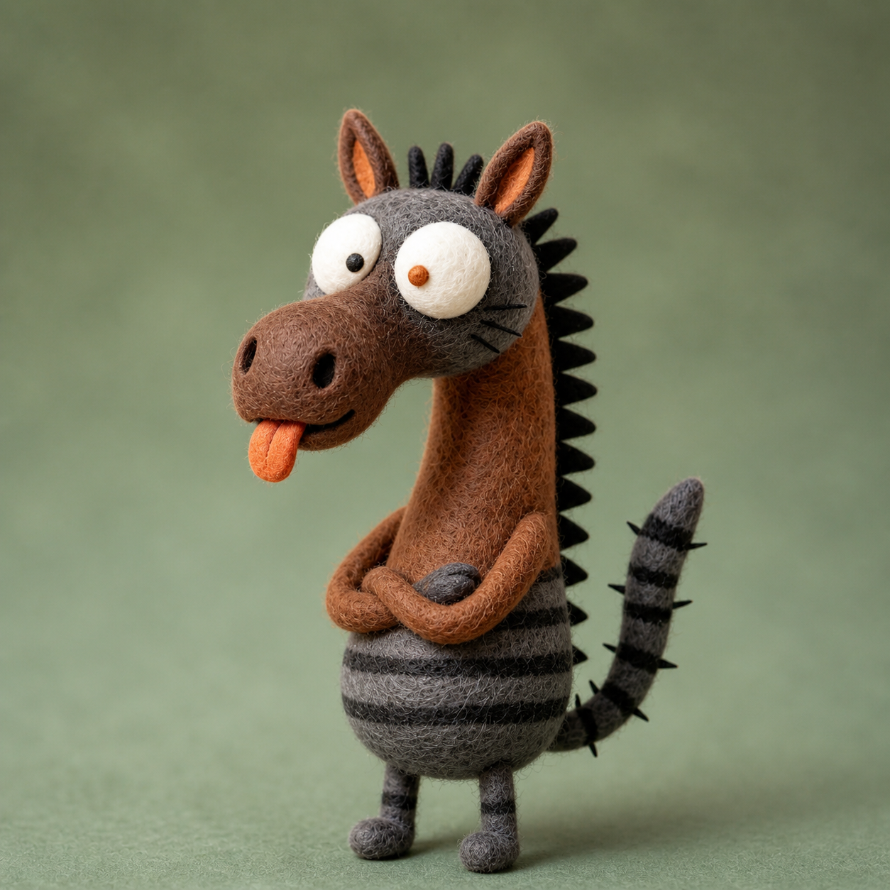 Handmade Wool Felt Whimsical Striped Horse Figurine – Cute Playful Decor