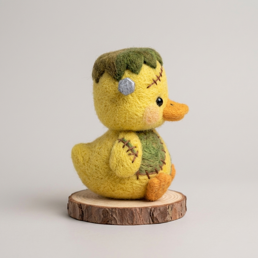Handmade Wool Felt Frankenstein Duck Figurine – Cute Halloween Decor