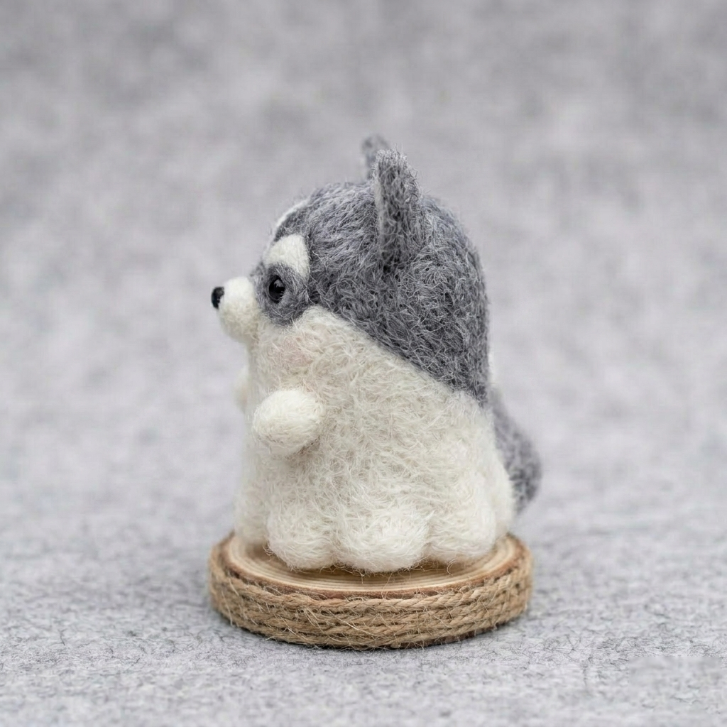Handmade Wool Felt Husky Ghost Figurine – Cute Whimsical Decor
