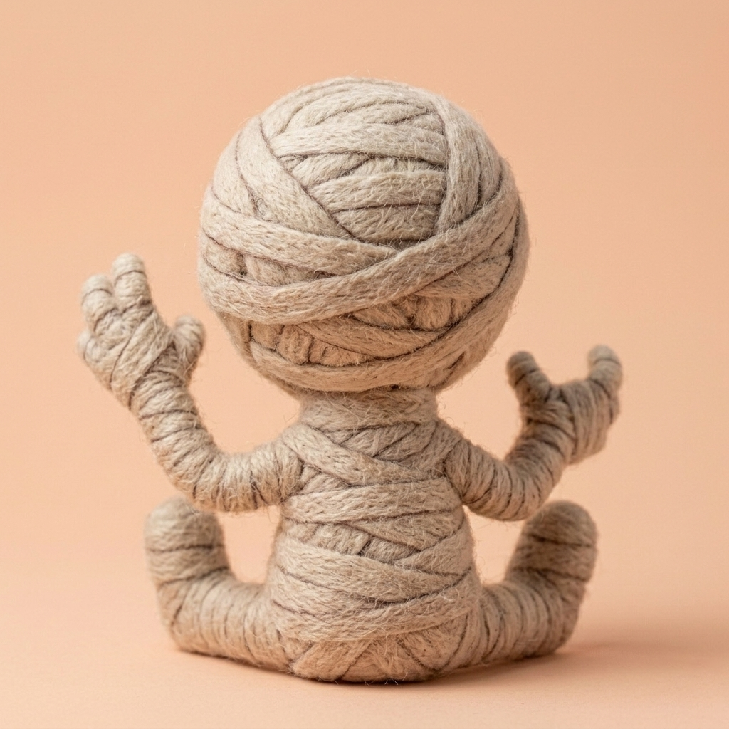Handmade Wool Felt Playful Mummy Figurine – Cute Halloween Decor