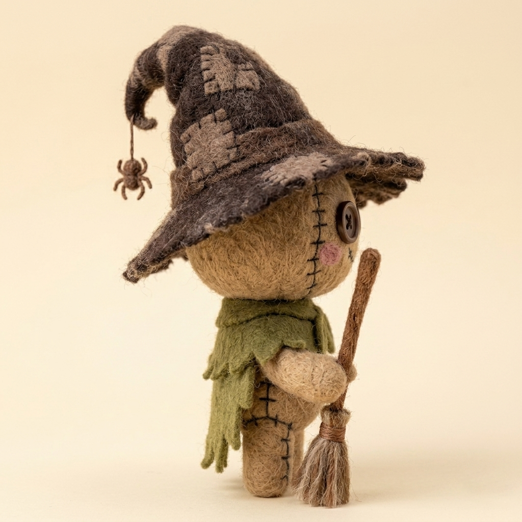 Handmade Wool Felt Witch Voodoo Doll Figurine – Cute Halloween Decor