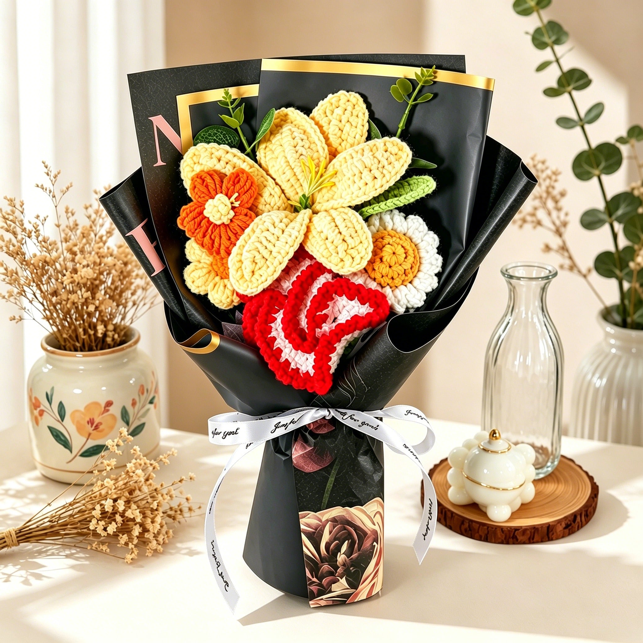 Handmade Crochet Flower Bouquet – Eternal Knit Flowers Gift for Her, Anniversary & Birthday