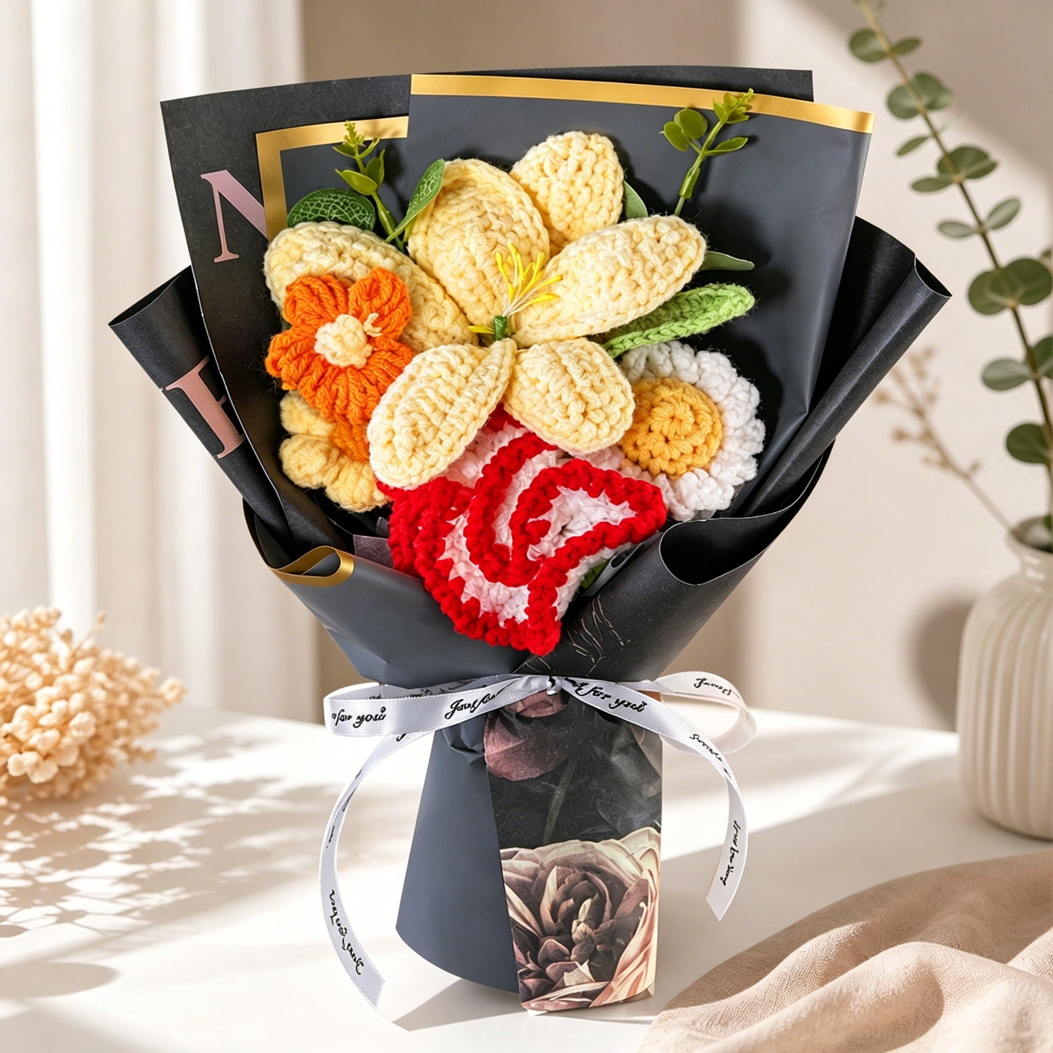 Handmade Crochet Flower Bouquet – Eternal Knit Flowers Gift for Her, Anniversary & Birthday