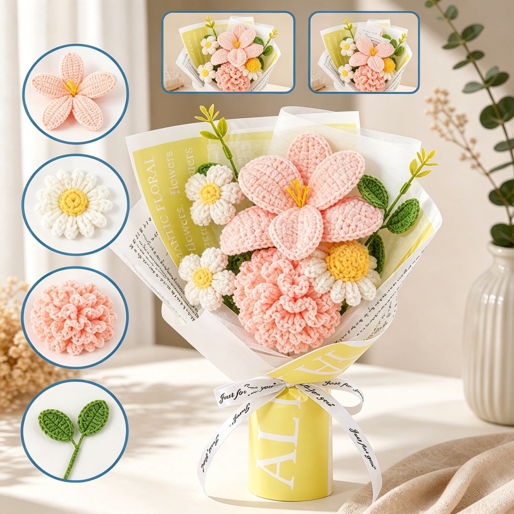 Handmade Crochet Lily Flower Bouquet – Elegant Knitted Floral Gift for Her, Birthday & Anniversary