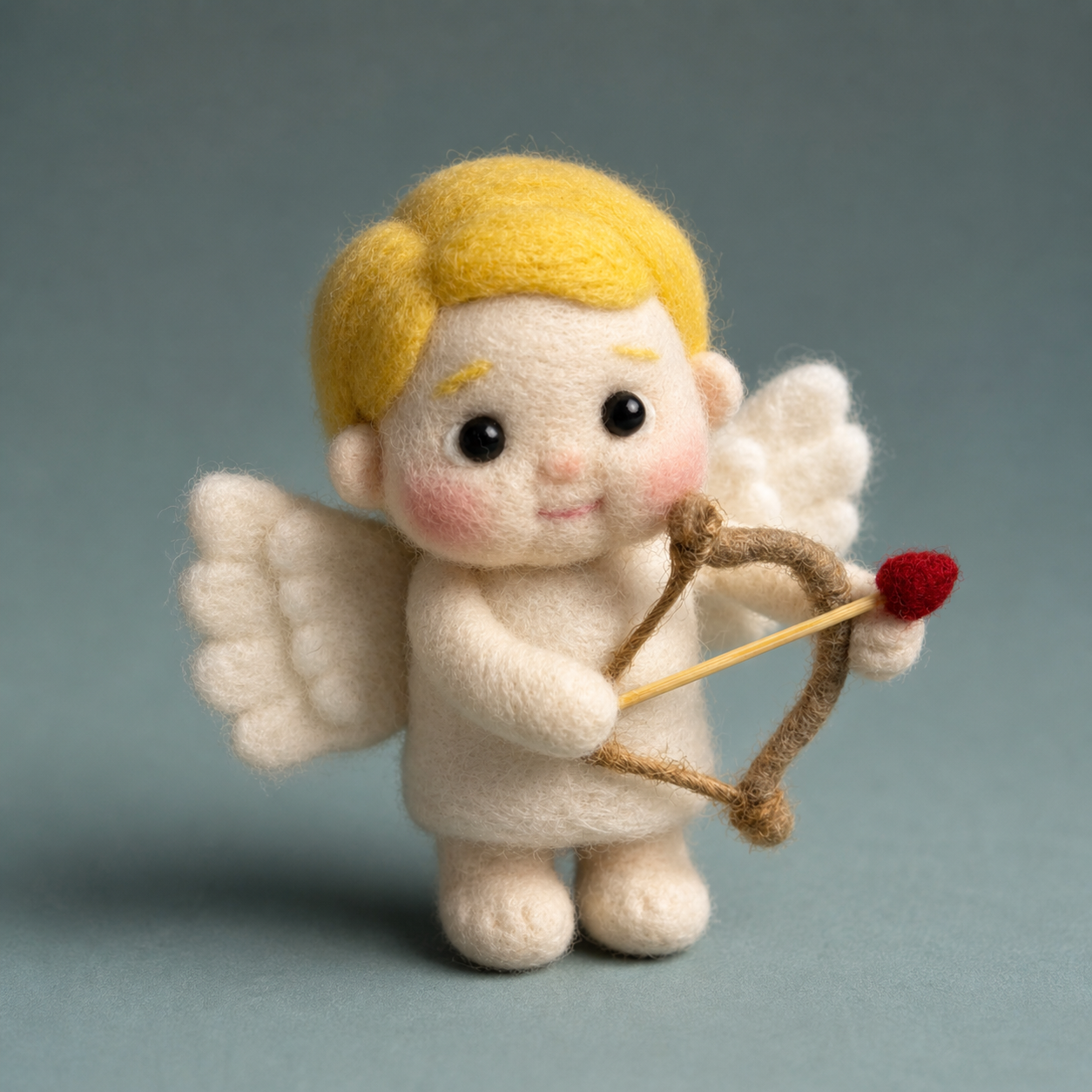Handmade Wool Felt Cupid Angel Figurine – Cute Valentine's Decor