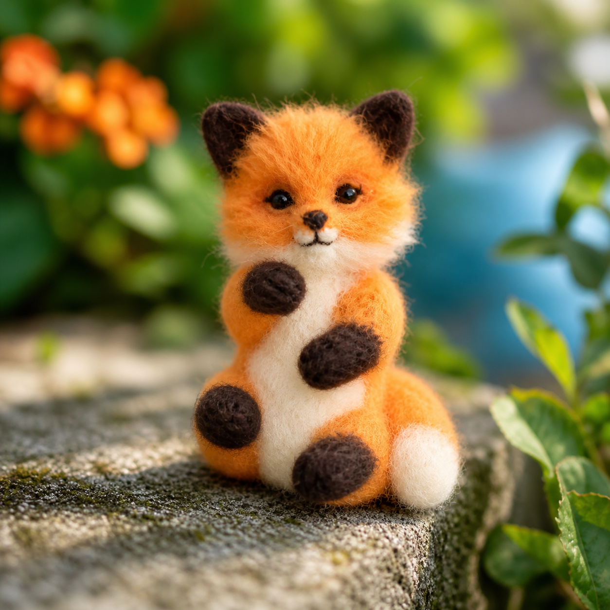Handmade Wool Felt Fluffy Fox Figurine – Cute Whimsical Decor