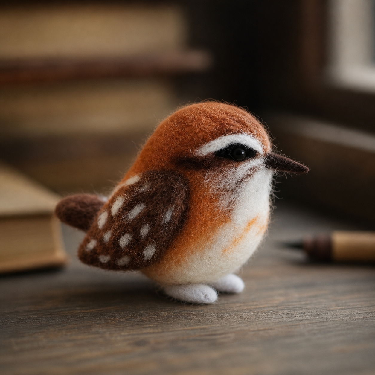 Handmade Wool Felt Wren Bird Figurine – Cute Whimsical Decor
