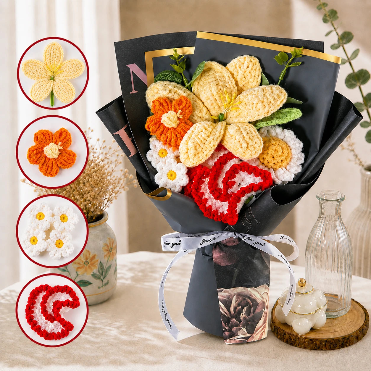 Handmade Crochet Flower Bouquet – Eternal Knit Flowers Gift for Her, Anniversary & Birthday