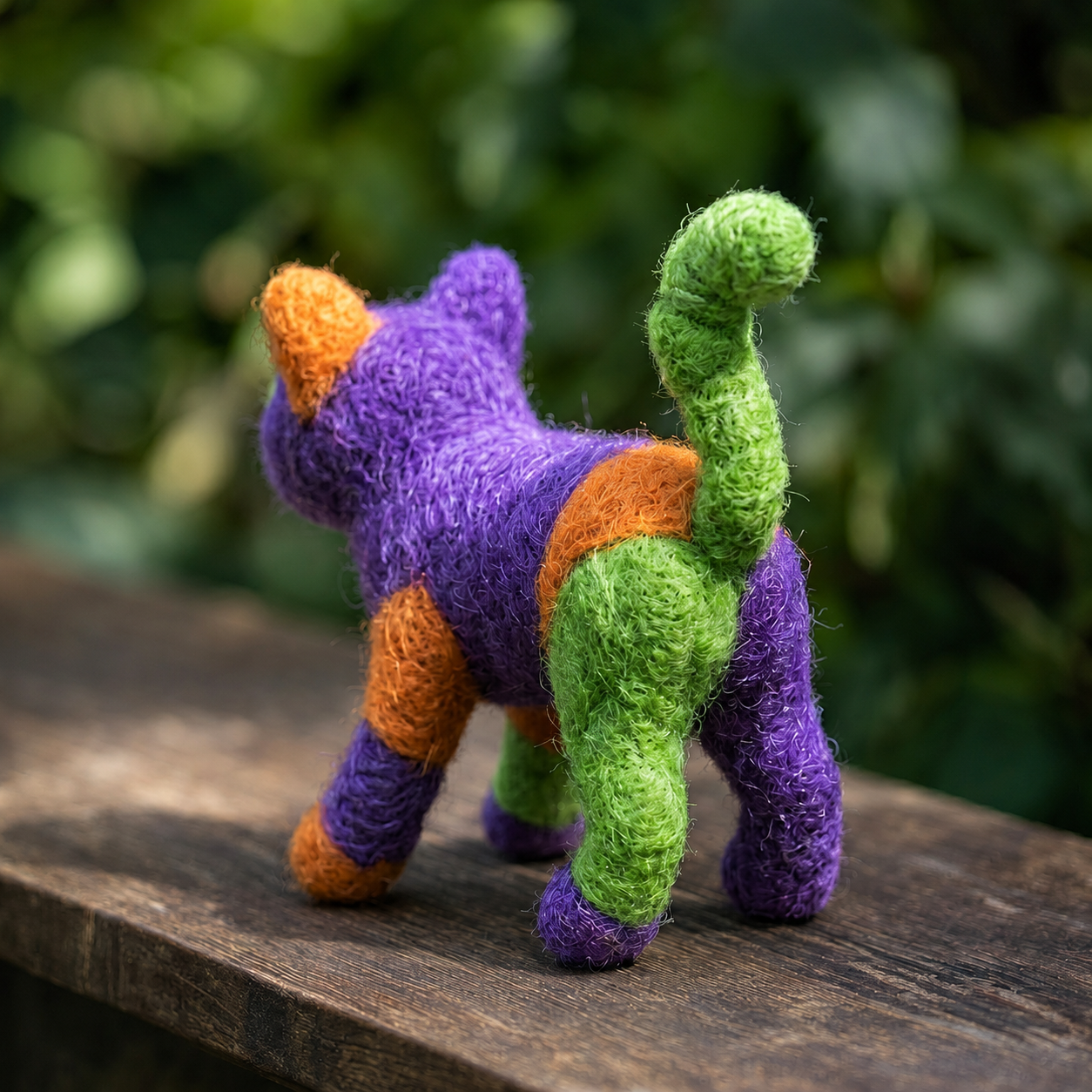 Handmade Wool Felt Patchwork Cat Figurine – Whimsical Halloween Decor