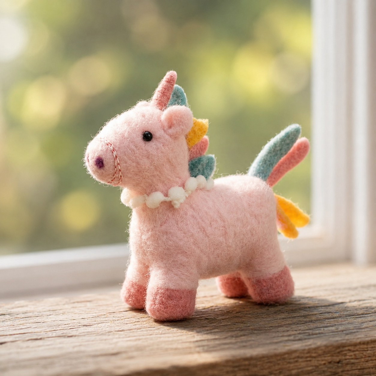 Handcrafted Wool Felt Unicorn Figurine - Cute Pink Mythical Craft Decor