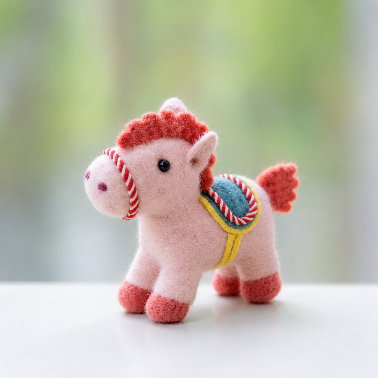 Handcrafted Wool Felt Pony Figurine – Cute Pink Horse Decor & Bag Charm