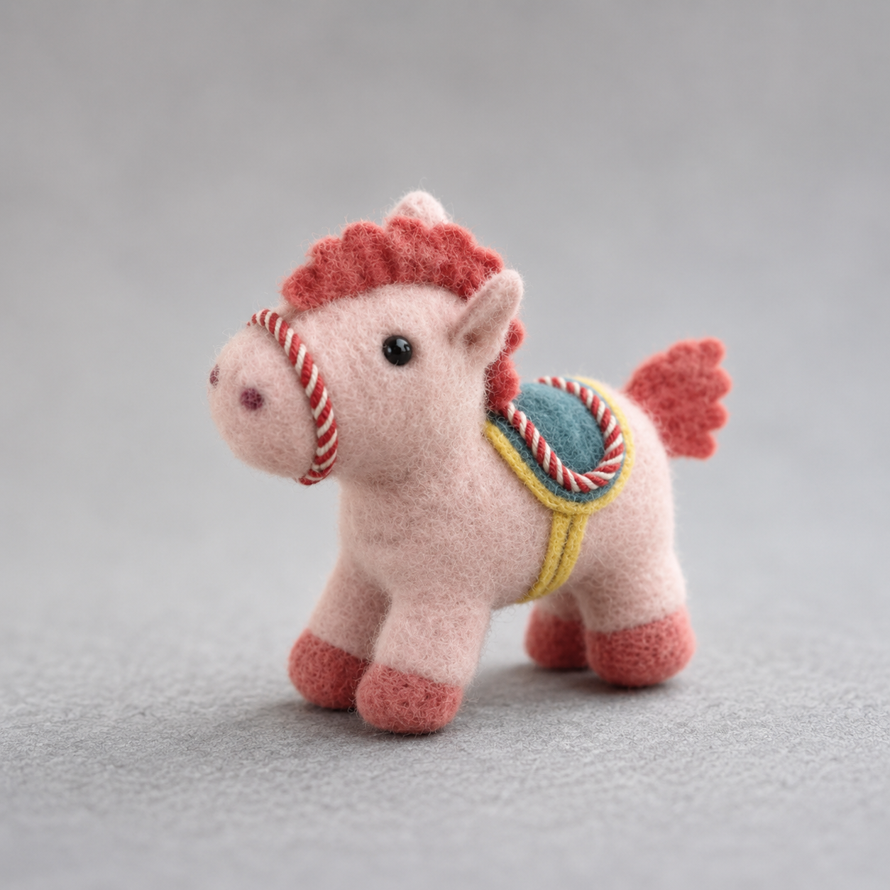 Handcrafted Wool Felt Pony Figurine – Cute Pink Horse Decor & Bag Charm