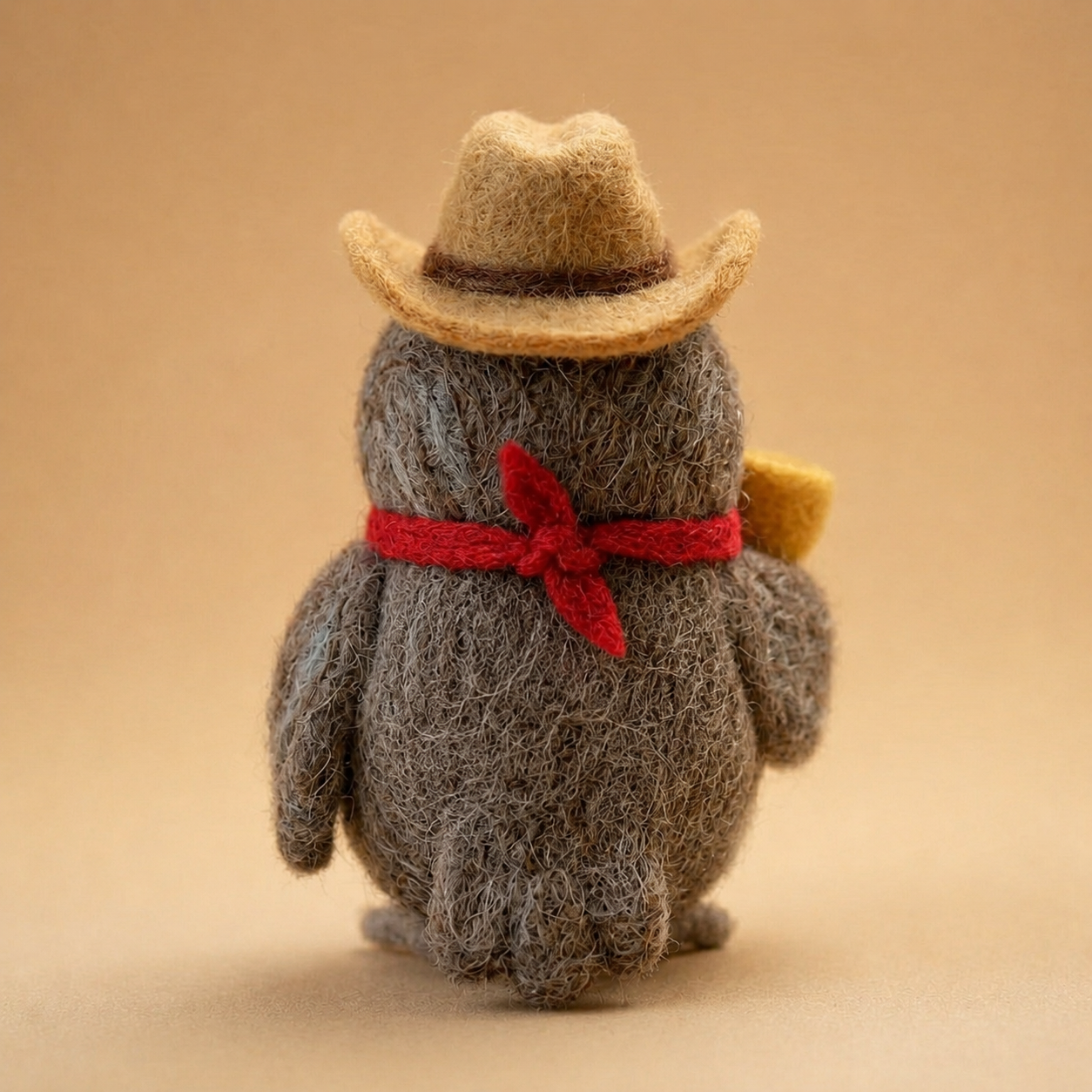 Handmade Wool Felt Cowboy Owl Figurine – Cute Western Decor