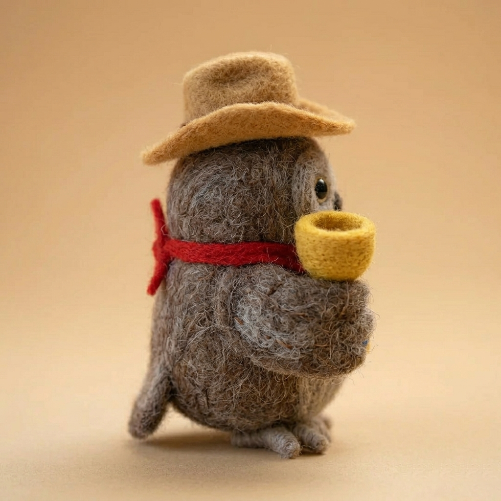 Handmade Wool Felt Cowboy Owl Figurine – Cute Western Decor