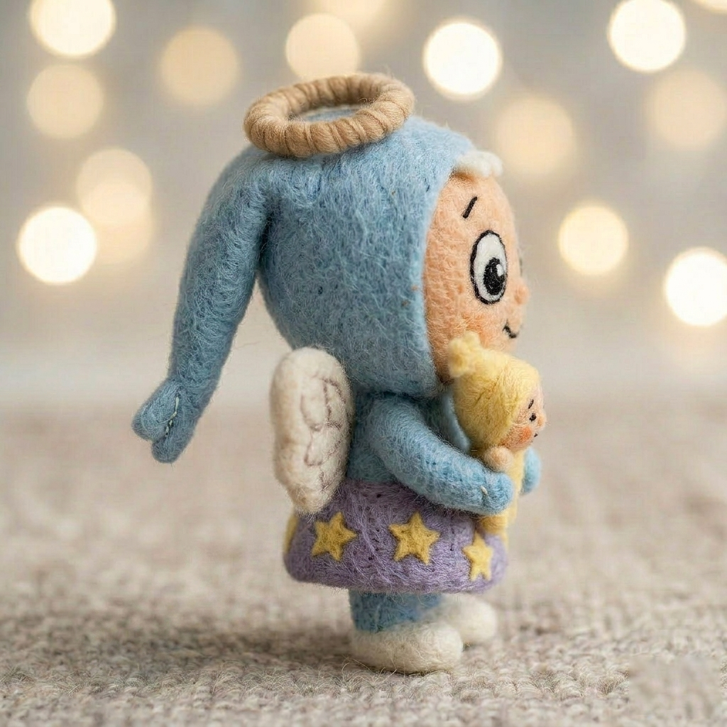 Handmade Wool Felt Angel with Baby Figurine – Whimsical Nursery Decor
