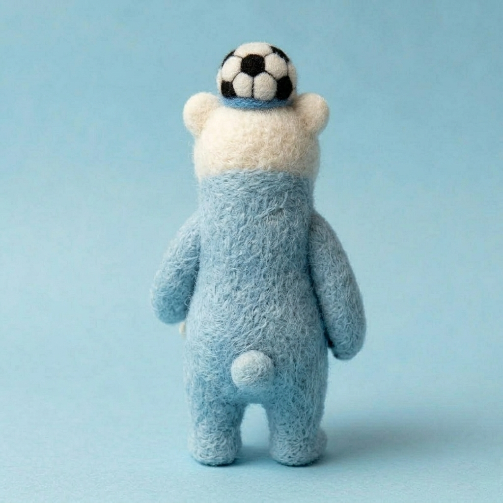 Handmade Wool Felt Soccer Champion Bear Figurine – Cute Sports Decor
