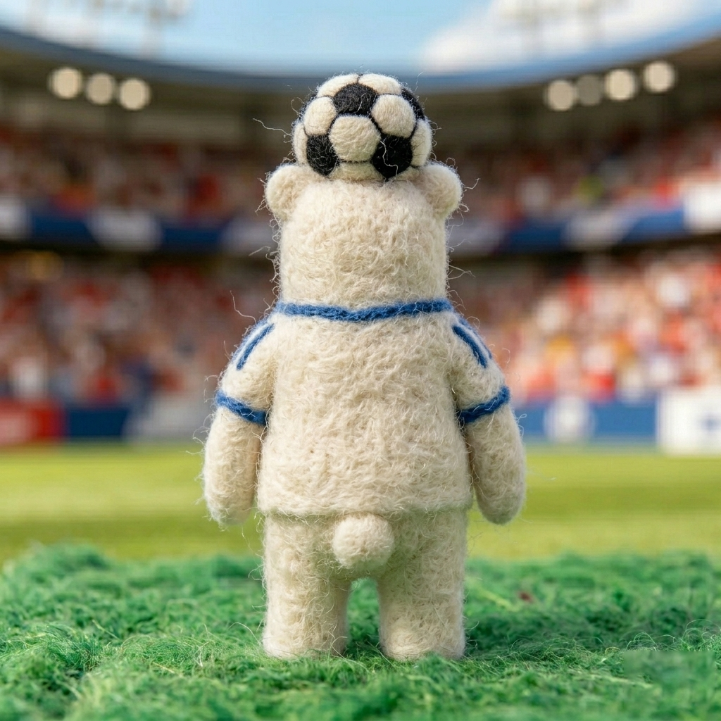 Handmade Wool Felt USA Soccer Polar Bear Figurine – Cute Patriotic Sports Decor