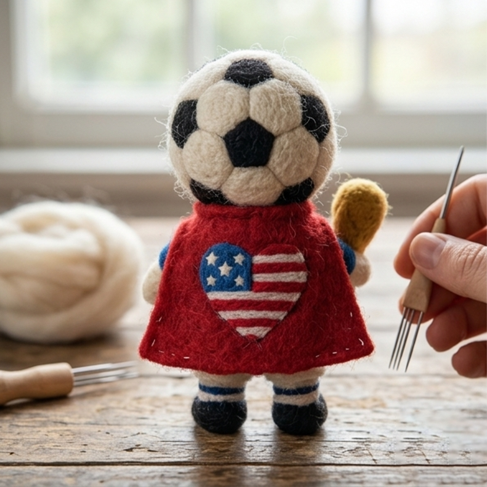 Handmade Wool Felt USA 2026 World Cup Mascot Figurine – Cute Sports Decor