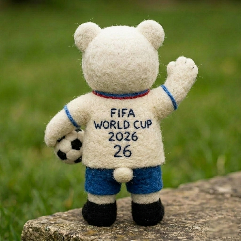 Handmade Wool Felt FIFA World Cup 2026 Polar Bear Figurine – Cute Sports Decor