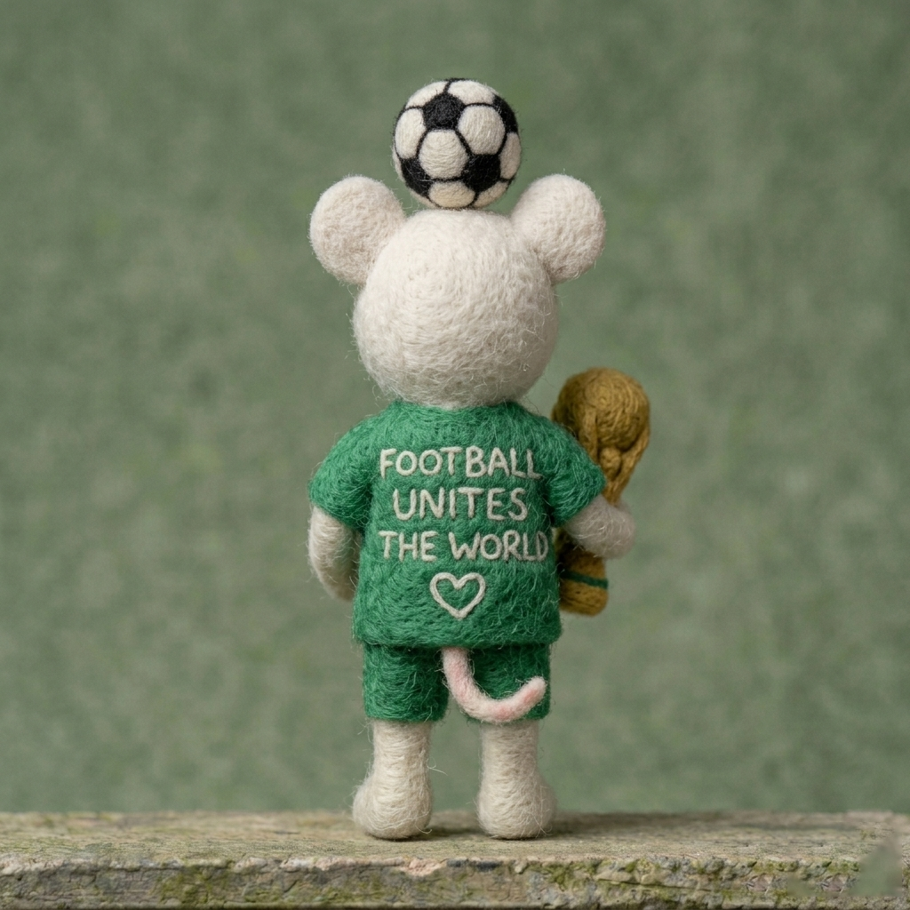Handmade Wool Felt World Cup 2026 Soccer Mouse Figurine – Cute Sports Decor