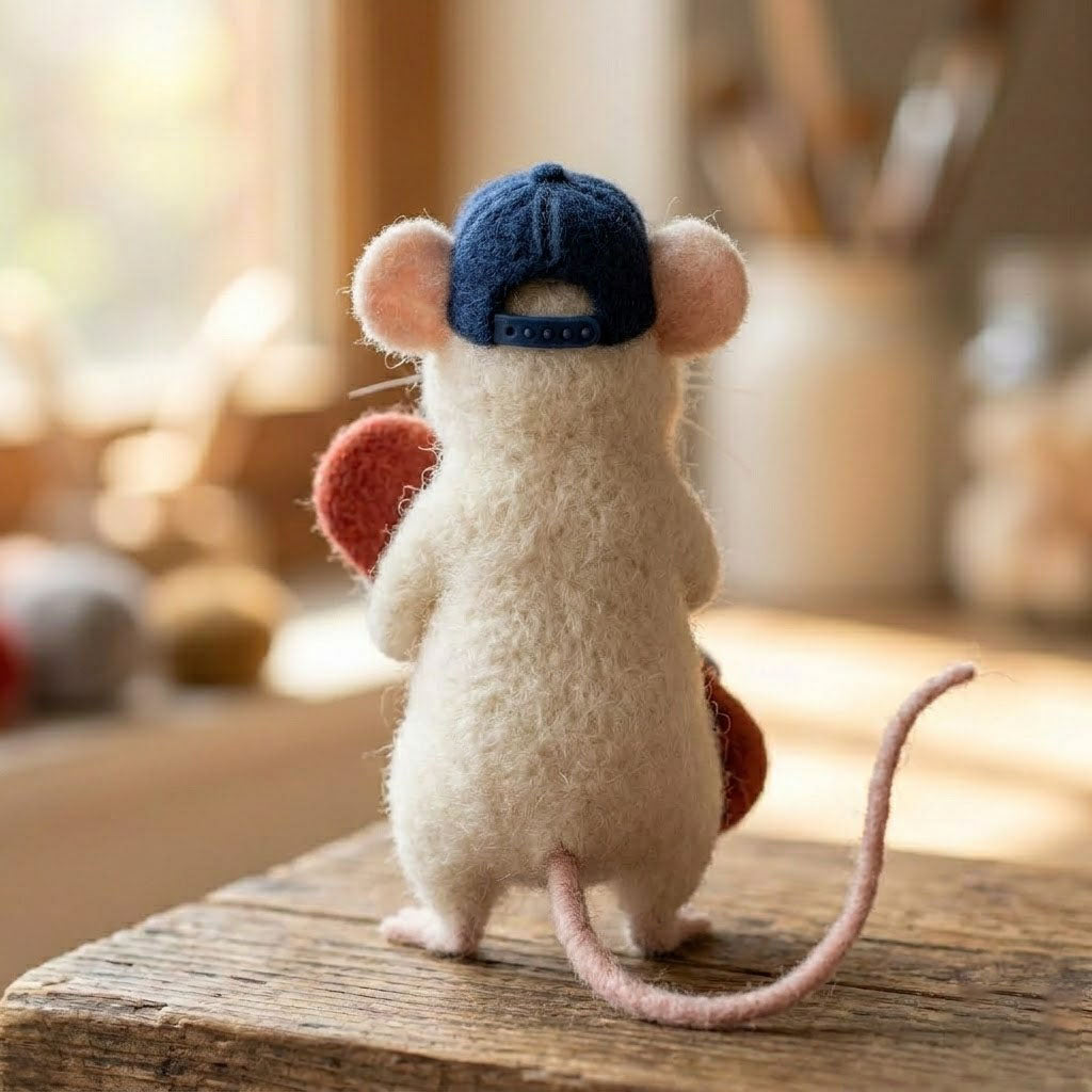 Handmade Wool Felt Skateboarder Mouse Figurine – Cool Whimsical Decor