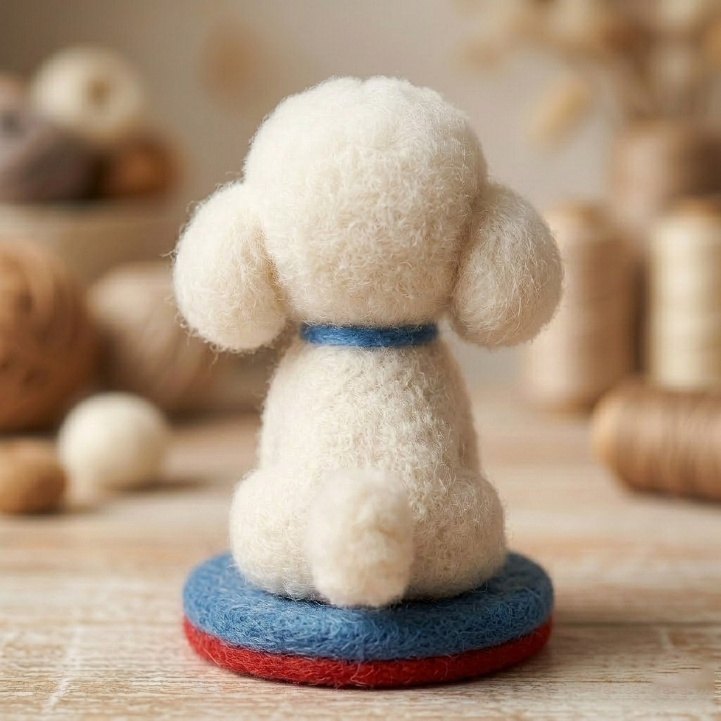 Handmade Wool Felt Fluffy White Poodle Figurine – Cute Pet Decor