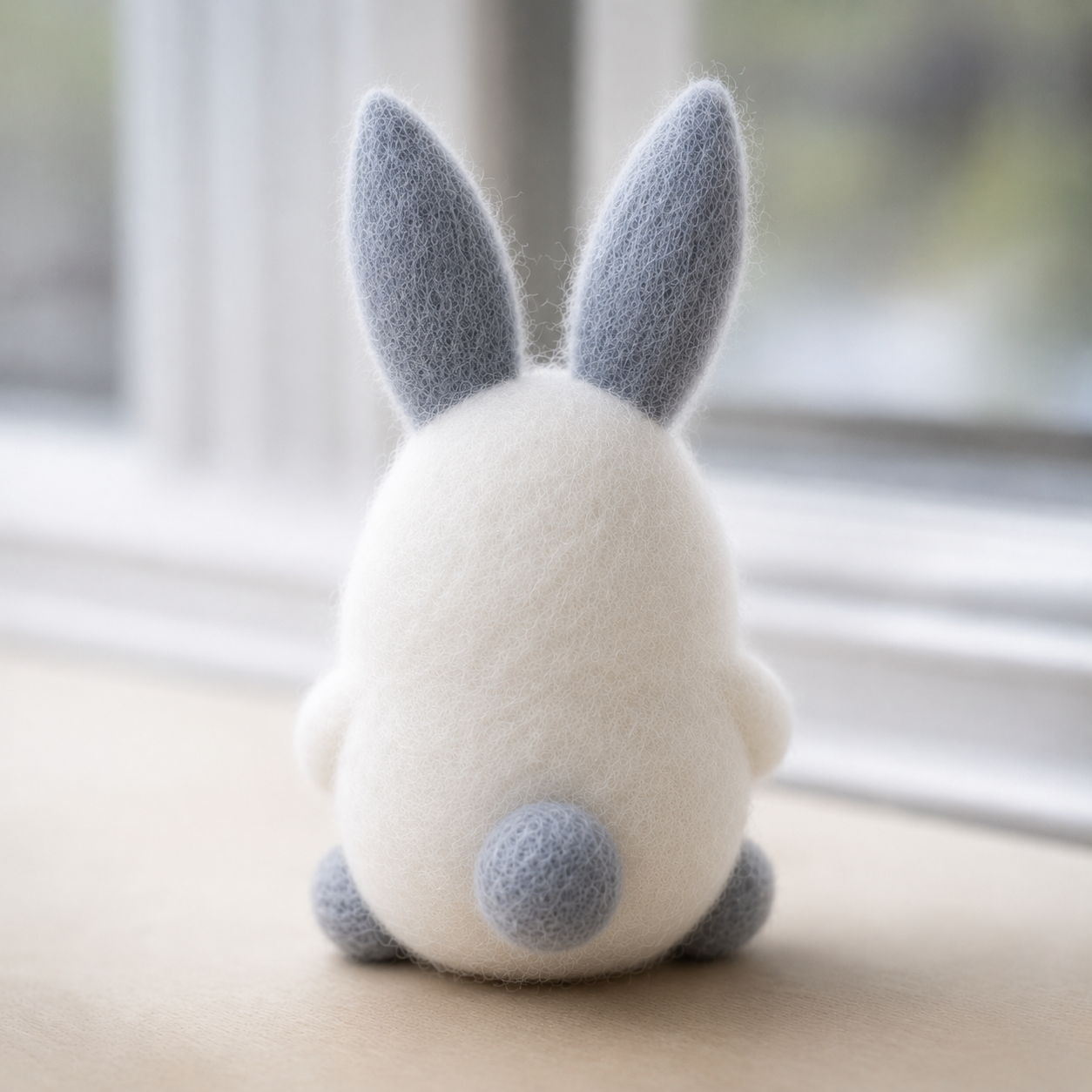 Handmade Wool Felt Bunny with Carrot Figurine – Cute Whimsical Decor