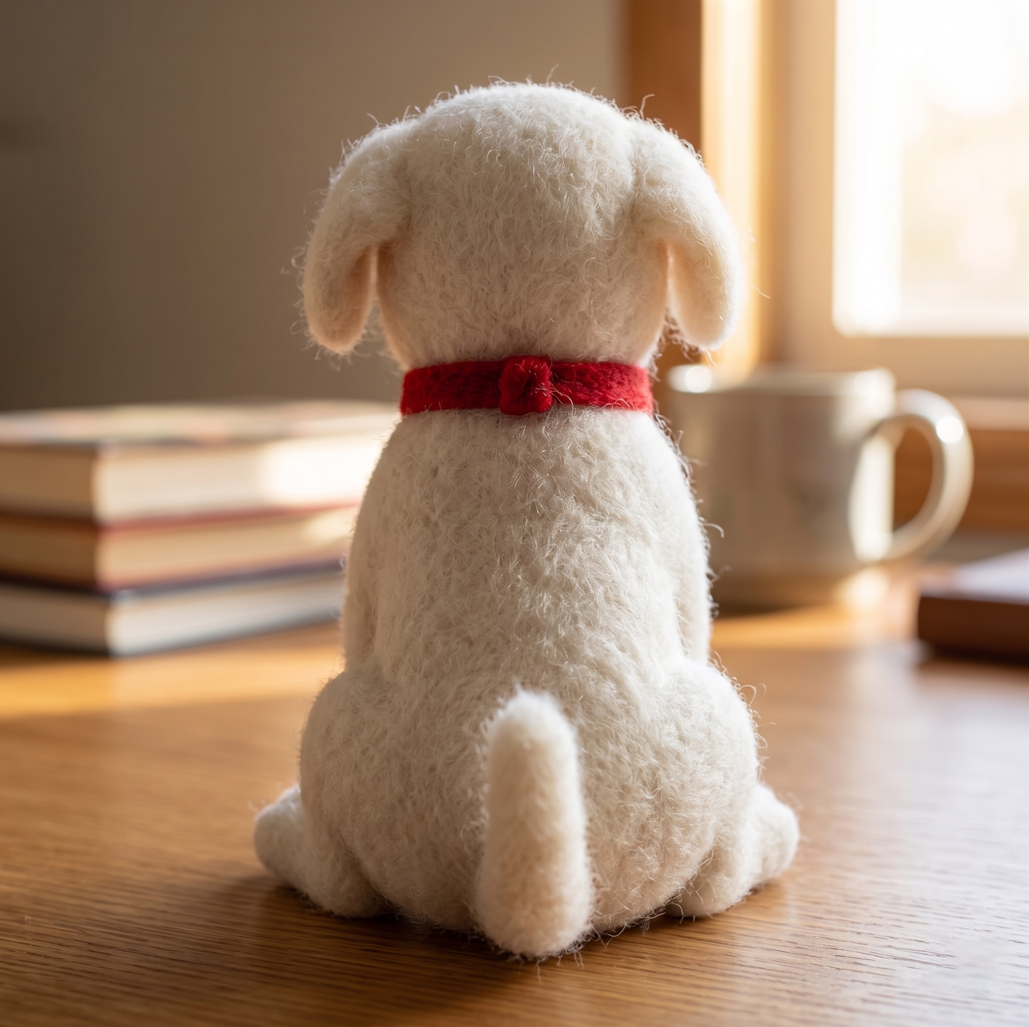 Handmade Wool Felt Waving Puppy Figurine – Cute Pet Decor