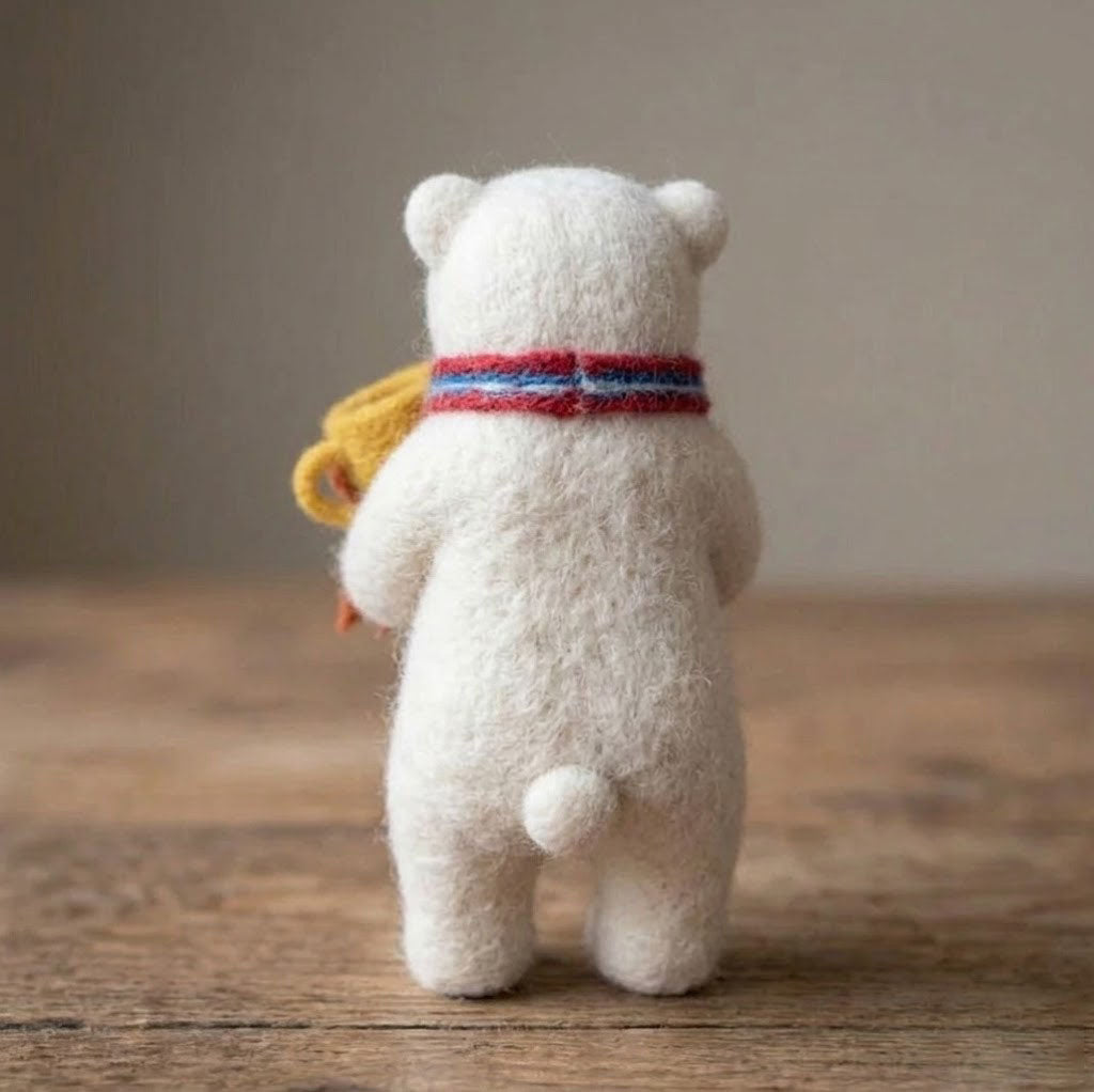 Handmade Wool Felt Polar Bear with Trophy Figurine – Cute Victory Decor