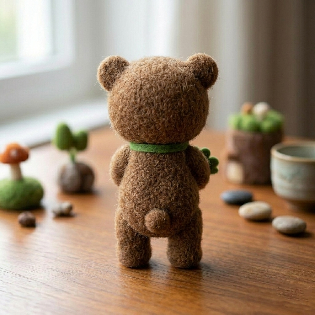 Handmade Wool Felt Lucky Clover Teddy Bear Figurine – Cute Whimsical Decor