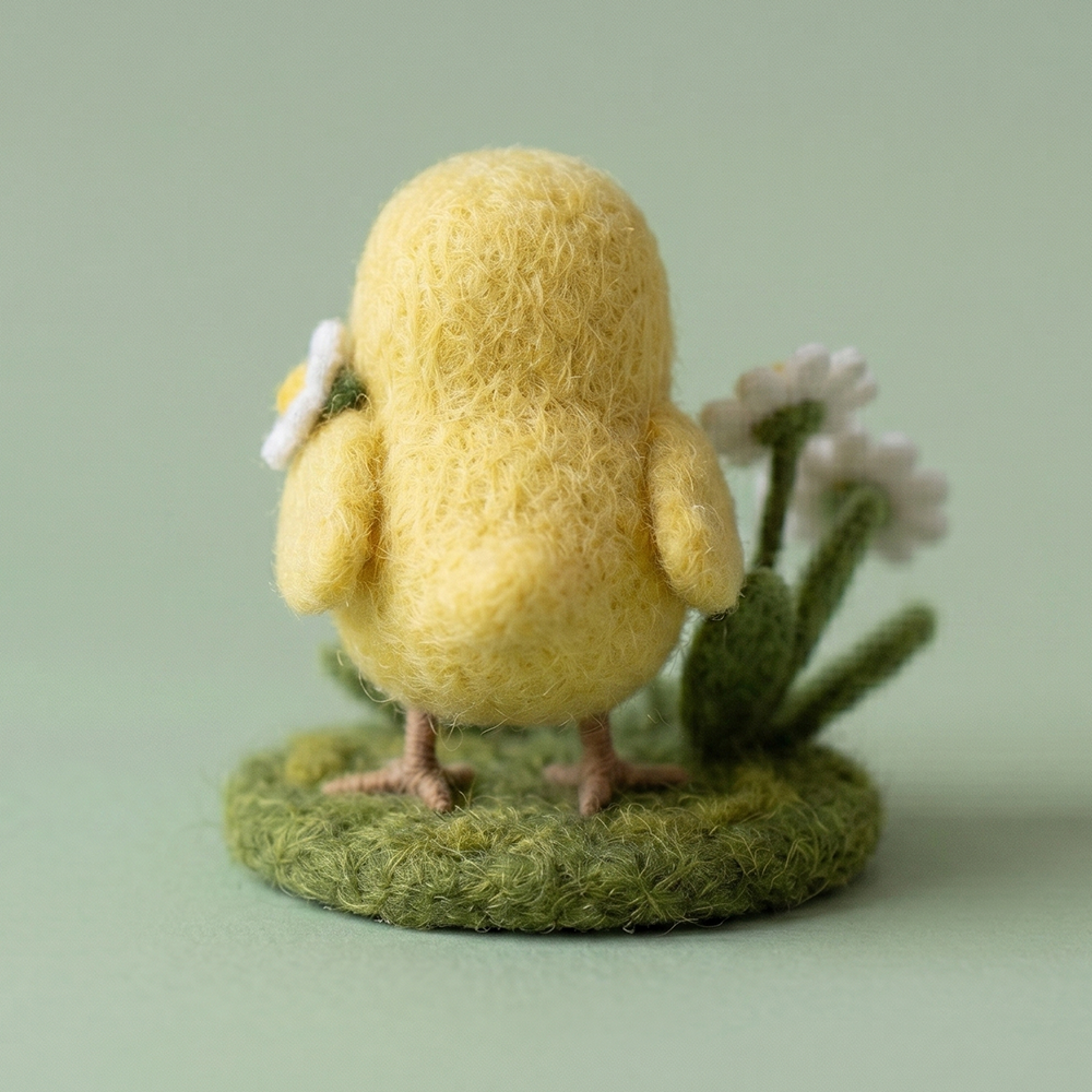 Handmade Wool Felt Chick with Daisies Figurine – Cute Spring Decor