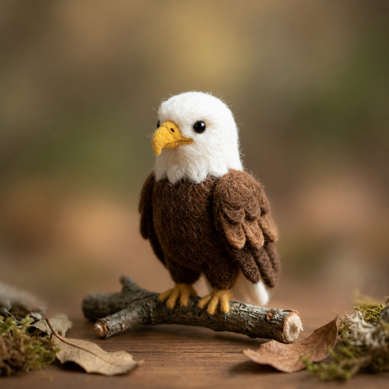 Handmade Wool Felt Bald Eagle Figurine – Majestic Wildlife Decor