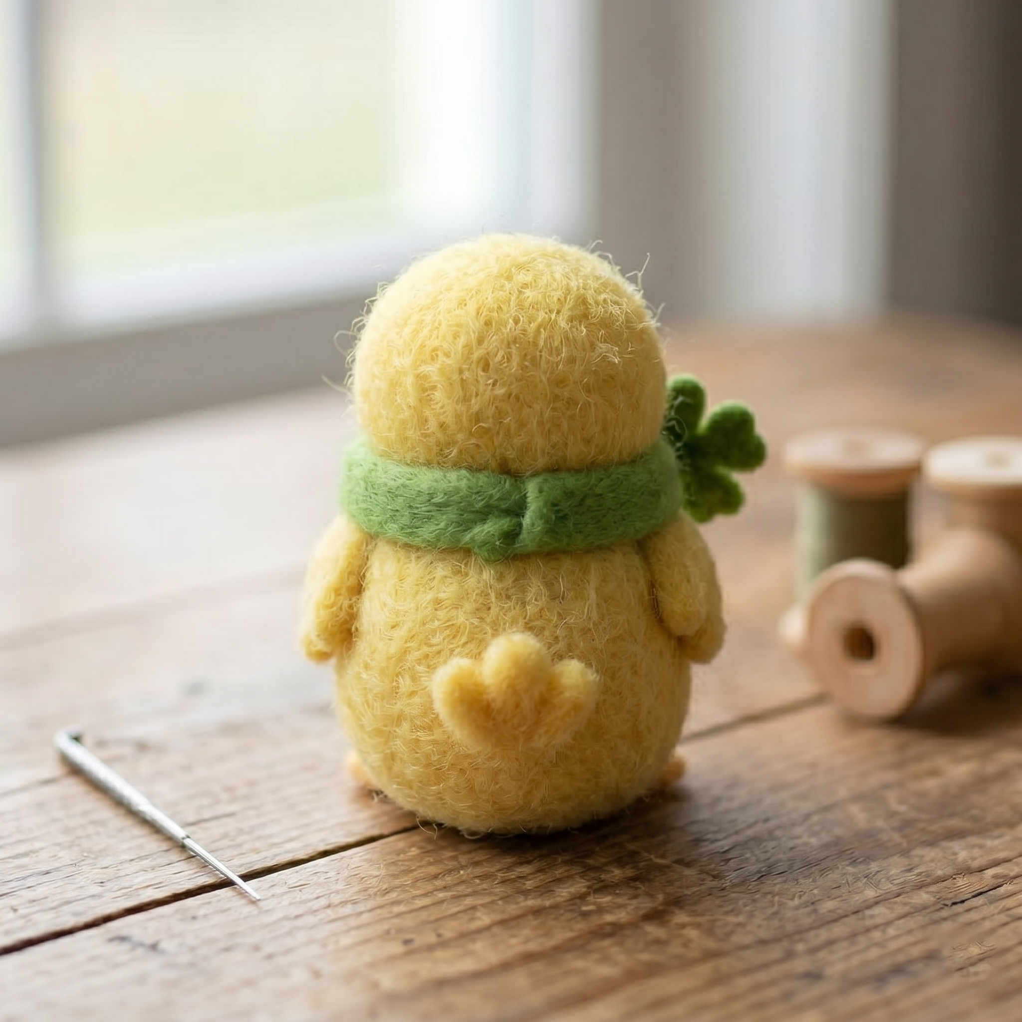Handmade Wool Felt Lucky Clover Chick Figurine – Cute St. Patrick’s Day Decor