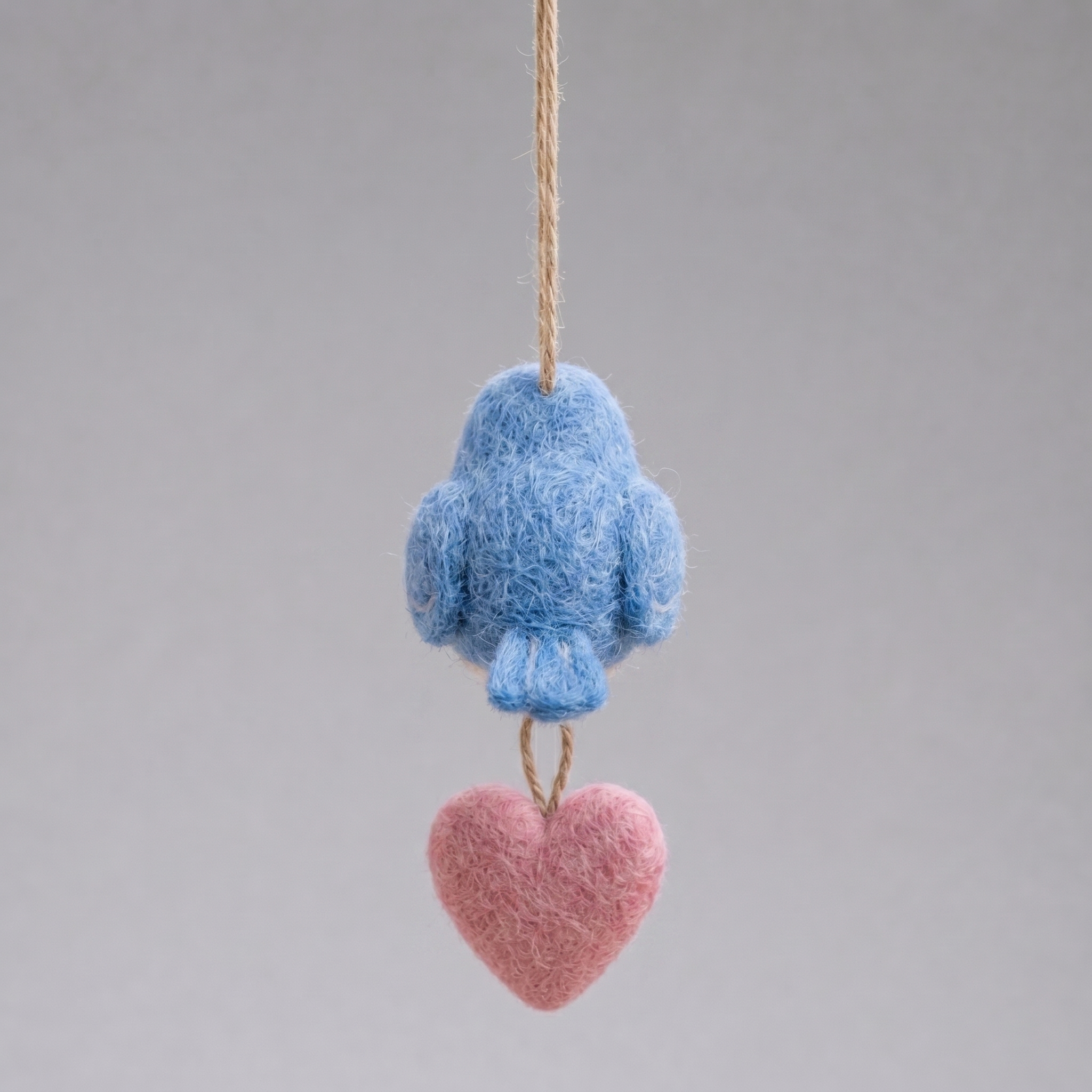 Handmade Wool Felt Blue Bird with Heart Ornament – Whimsical Hanging Decor