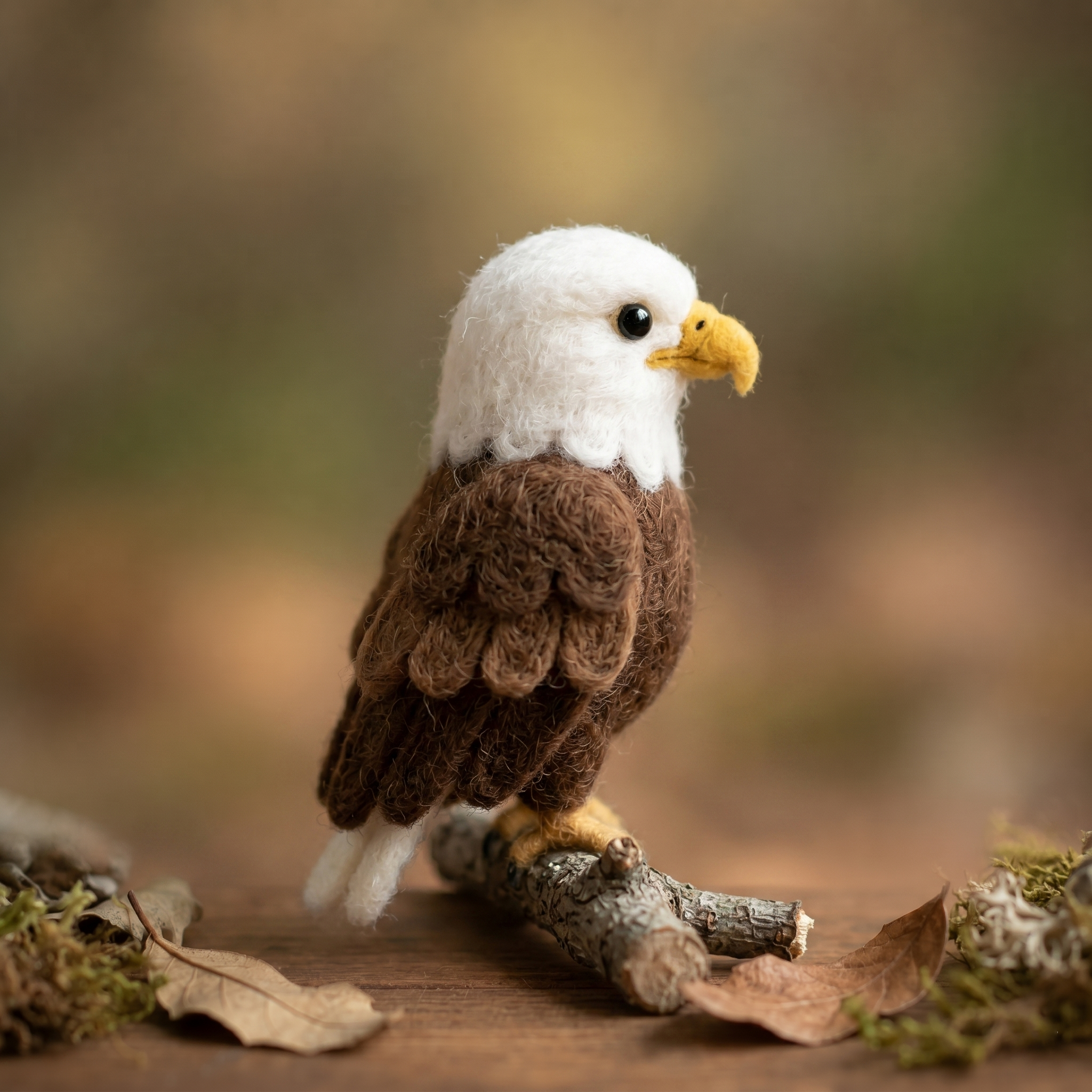 Handmade Wool Felt Bald Eagle Figurine – Majestic Wildlife Decor