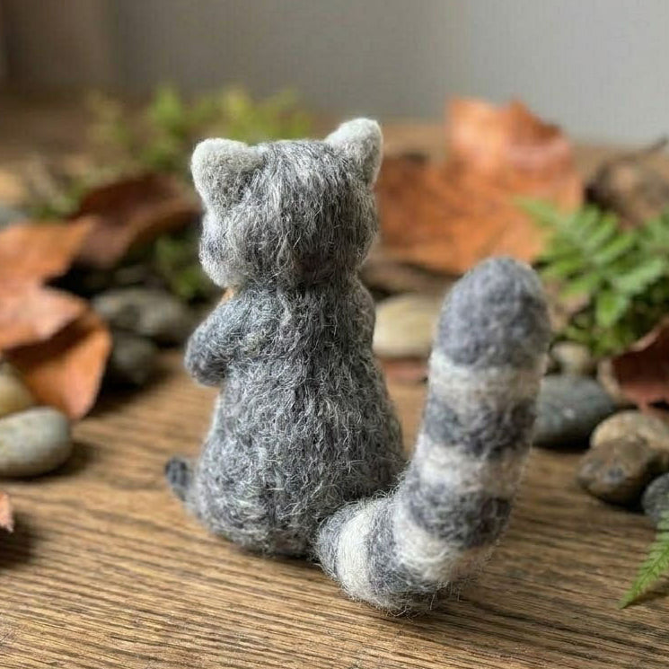 Handmade Wool Felt Raccoon with Acorn Figurine – Cute Woodland Decor