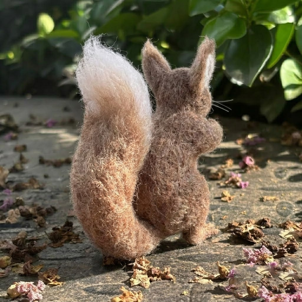 Handmade Wool Felt Squirrel with Acorn Figurine – Cute Woodland Decor