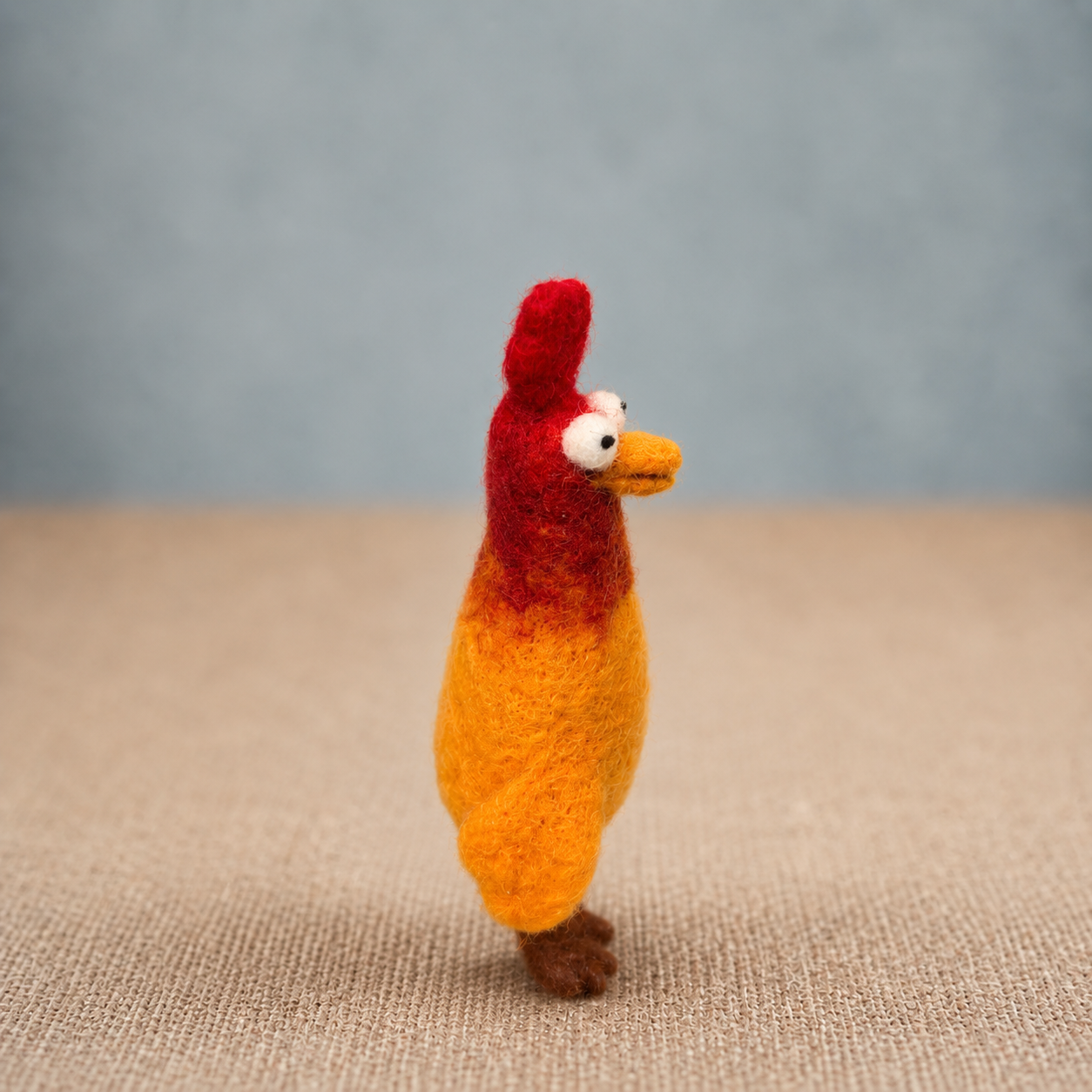 Handmade Wool Felt Goofy Chicken Figurine – Cute Whimsical Decor