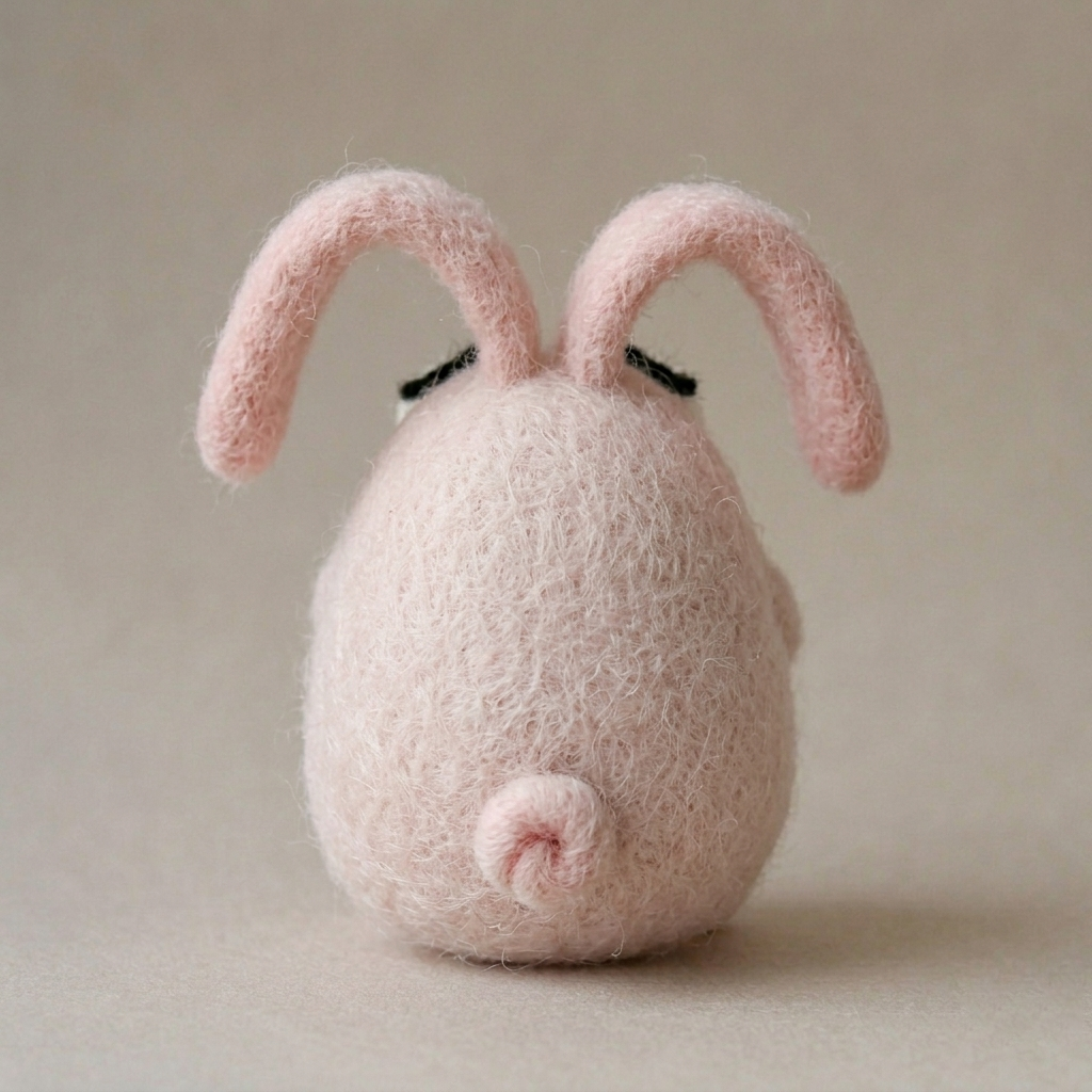 Handmade Wool Felt Whimsical Pink Bunny Figurine – Cute Quirky Decor