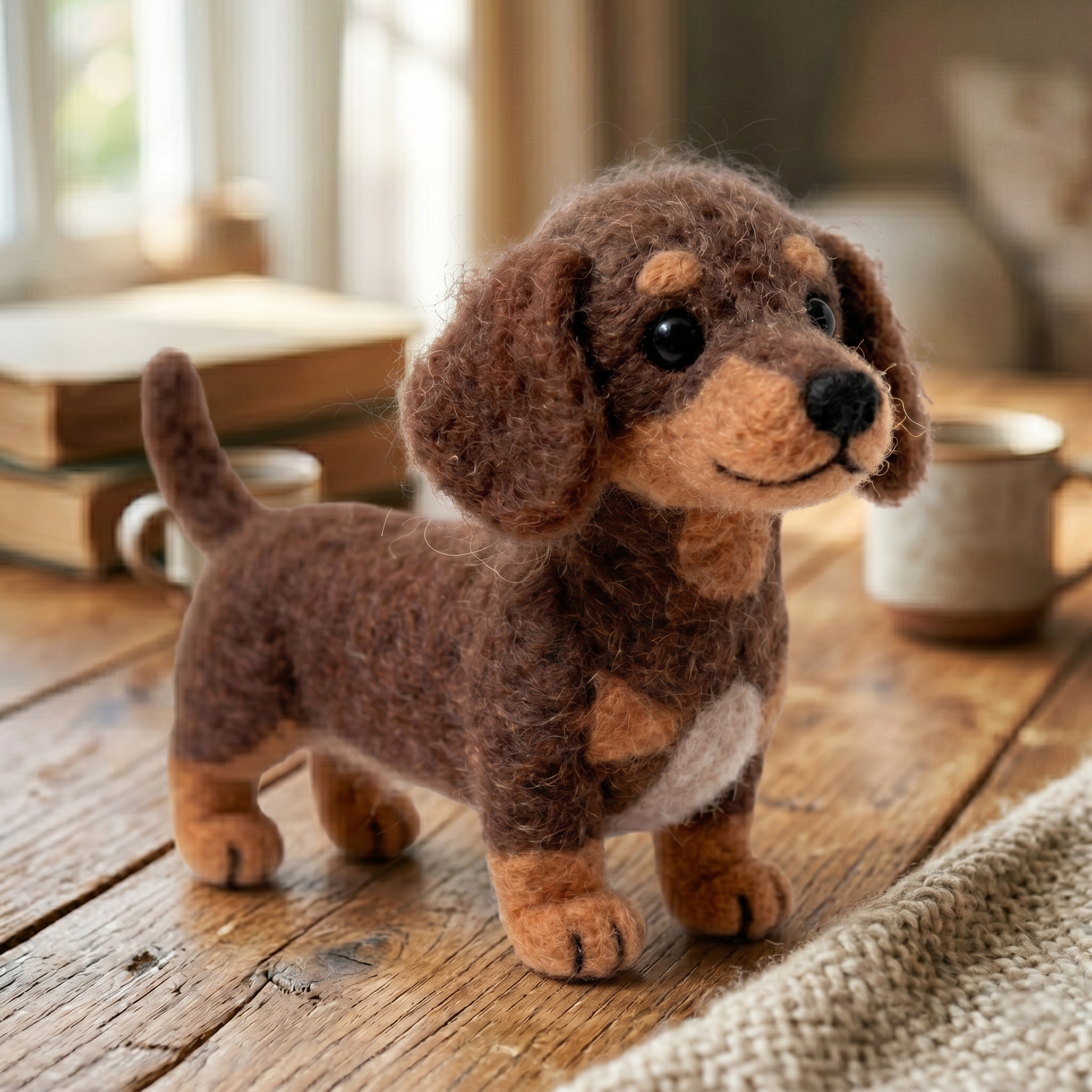 Handmade Wool Felt Dachshund Puppy Figurine – Cute Dog Lovers Decor